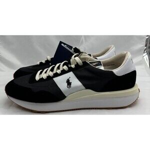 Polo Ralph Lauren Size 14M Train 89 Suede Sneaker Black/White/Gold Pony NWOB
